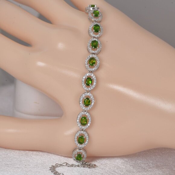 NEW 925 STERLING NATURAL CHROME DIOPSIDE GEMSTONE BRACELET 7